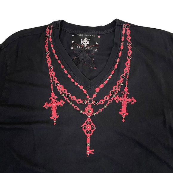 The Saints Sinphony Men’s Shirt Crosses Stars Stripes Studded Graphic Large - Picture 6 of 14